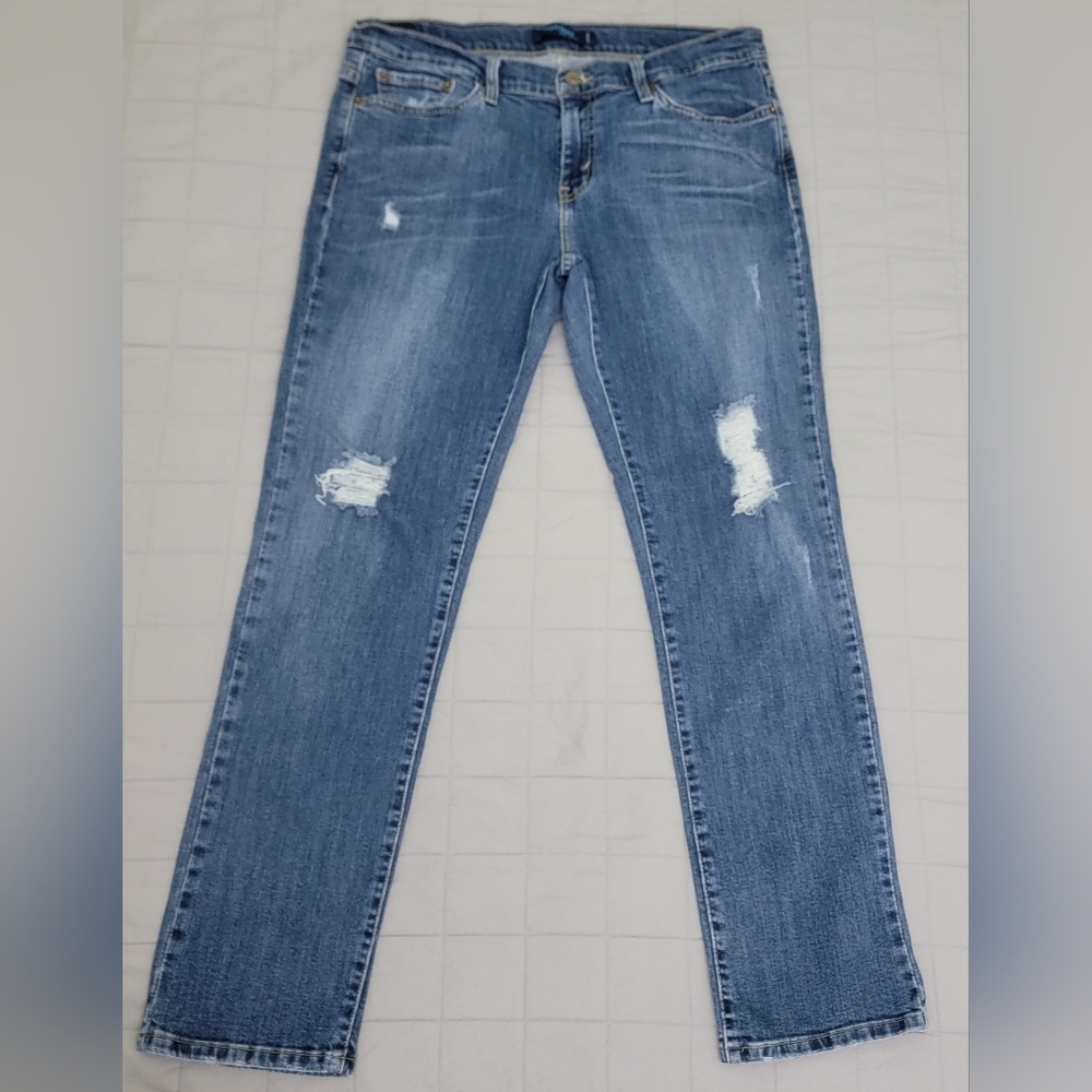 Levis 513 Boyfriend Womens Size 9 Medium Blue  Distressed Light Wash Preppy City